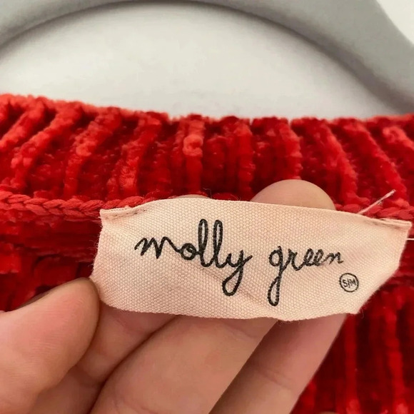 Molly Green Plush Chenille Sweater Red Cozycore Velvetcore Luxe Buttery Winter - Picture 5 of 7